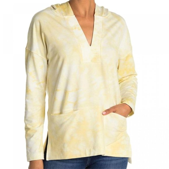NWT Melloday Women's French Terry Tie Dye Hooded Pullover Top Medium Yellow - Picture 1 of 5